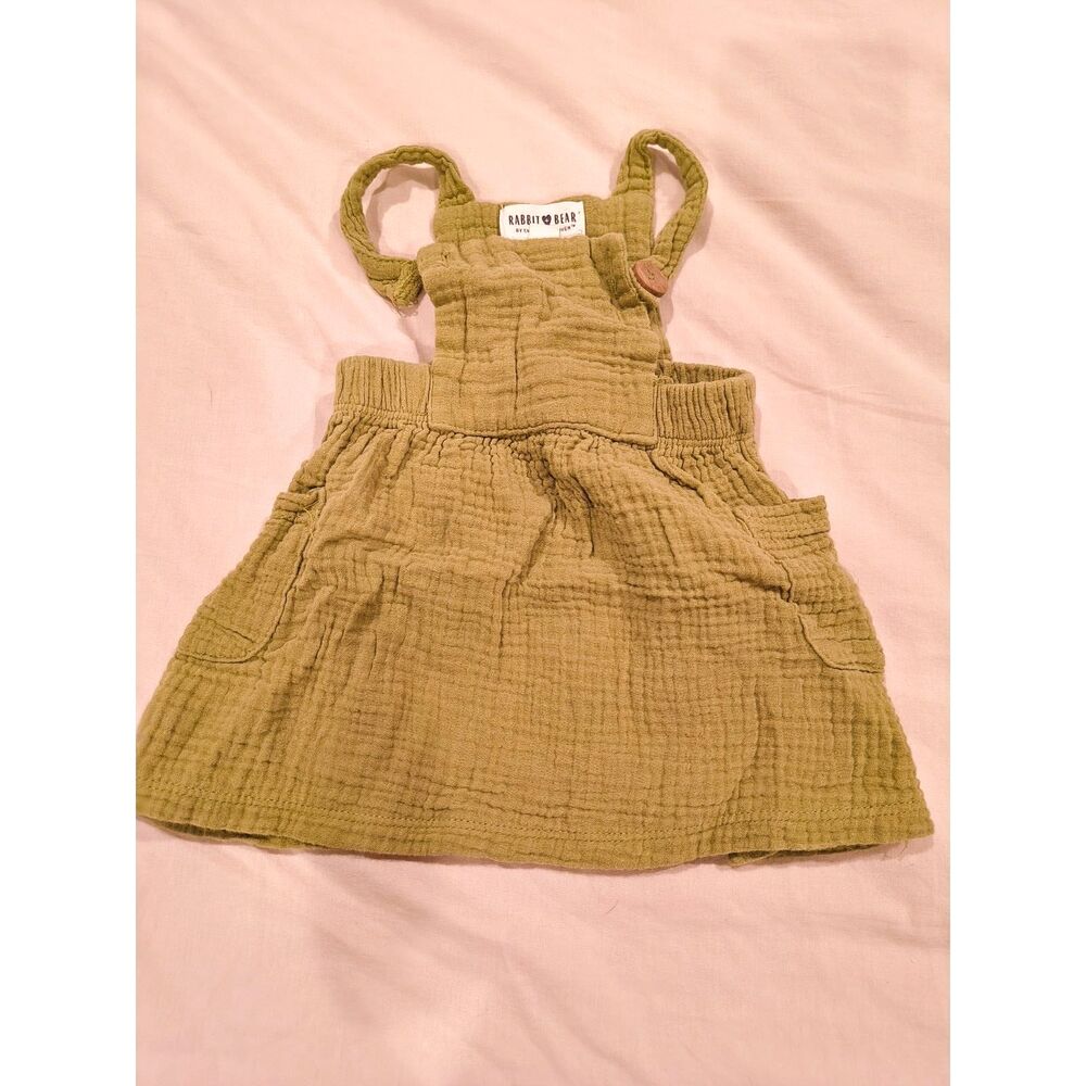 [4/$25] Rabbit & Bear Olive Green Muslin Romper – Tie Shoulders – 3–6 Months